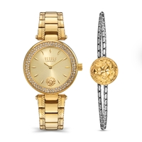 Gift Set- 36mm Brick Lane Crystal Gold Womens Watch With Gold Dial & Bracelet By VERSACE image