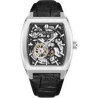 40mm Silver Automatic Mens Watch With Skeleton Dial & Black Leather Band By KENNETH COLE image