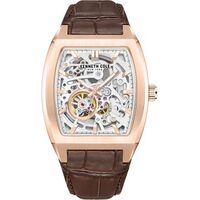 40mm Rose Gold Automatic Mens Watch With Skeleton Dial & Brown Leather Band By KENNETH COLE image