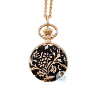 23mm Black & Rose Gold Womens Pendant Watch With Flowers By CLASSIQUE (Roman) image