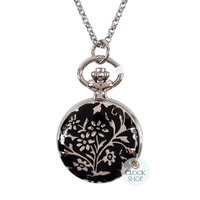 23mm Black & Rhodium Womens Pendant Watch With Flowers By CLASSIQUE (Roman) image