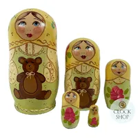 Zagorsk Country Russian Dolls With Flowers & Teddy 11cm (Set Of 5) image