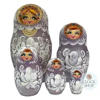 Floral Russian Dolls- Lilac & White Matte Finish 16cm (Set Of 5) image