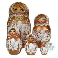 Floral Russian Dolls- Gold & White Matte Finish 16cm (Set Of 5) image