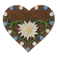 6cm Heart With Edelweiss Flower Magnet (White & Blue) image