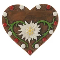 6cm Heart With Edelweiss Flower Magnet (White & Red) image