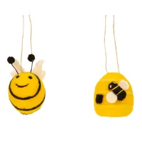 8cm Felt Bee Hanging Decoration (Set Of 6) image