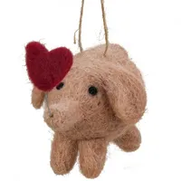 8cm Felt Elephant With Red Heart Hanging Decoration image