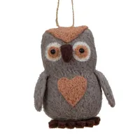 9cm Felt Owl With Heart Hanging Decoration image