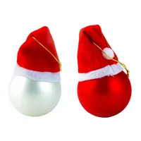 6.5cm Glass Bauble With Christmas Hat Hanging Decoration (Set Of 6) image