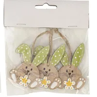 6.5cm Green Wooden Rabbits Hanging Decoration (Set Of 3) image