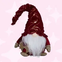 42cm Gnome With Burgundy Hat & Gold Stars image