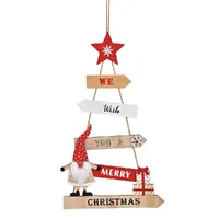 47cm Wooden Sign Red & Natural Christmas Tree Hanging Decoration image