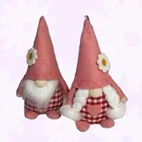 Pink Gnome With Gingham Clothing & Flower Hat- Boy Or Girl image