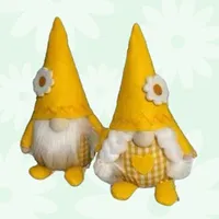 Yellow Gnome With Gingham Clothing & Flower Hat- Boy Or Girl image