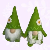 Green Gnome With Gingham Clothing & Flower Hat- Boy Or Girl image