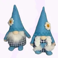 Blue Gnome With Gingham Clothing & Flower Hat- Boy Or Girl image