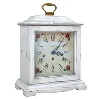 33cm White Mechanical Mantel Clock With Westminster Chime & Vintage Floral Dial By HERMLE image