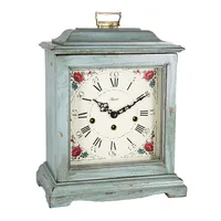 33cm Blue Mechanical Mantel Clock With Westminster Chime & Vintage Floral Dial By HERMLE image