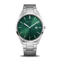 40mm Ultra Slim Collection Mens Watch With Green Dial & Stainless Steel Strap & Case By BERING image