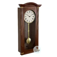 64cm Walnut Battery Chiming Wall Clock With Brass Accents By AMS image