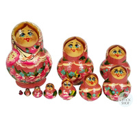 Floral Russian Dolls- Red Mini 6.5cm (Set Of 10) image