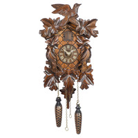 5 Leaf & Bird Battery Carved Cuckoo Clock With Side Birds 35cm By TRENKLE image