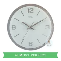 27cm White Round Mirrored Glass Wall Clock By AMS (Step Movement) image