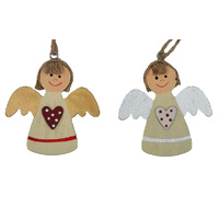 7cm Wooden Angel With Heart Hanging Decoration image