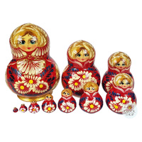 Floral Russian Dolls- Red & Gold 10cm (Set Of 10) image