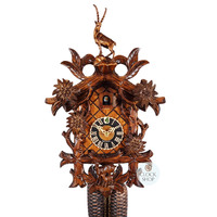 Alpine Goats & Edelweiss Flowers 8 Day Mechanical Carved Cuckoo Clock 38cm By HÖNES image