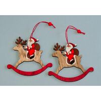 SANTA SITTING ON ROCKING HORSE HANGING DECORATION 10CM image