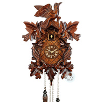 5 Leaf & Bird Battery Carved Cuckoo Clock With Side Birds 40cm By TRENKLE image