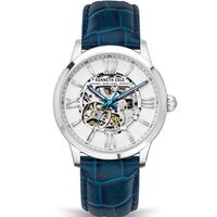 43mm Silver Automatic Mens Watch With Skeleton Dial & Blue Leather Band By KENNETH COLE image