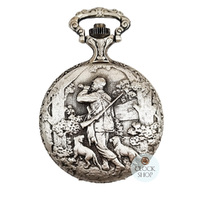 48mm Rhodium Mens Pocket Watch With Hunter & Dogs By CLASSIQUE (Arabic) image