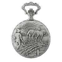 48mm Rhodium Mens Pocket Watch With Farmer & Horses By CLASSIQUE (Roman) image
