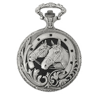 48mm Rhodium Unisex Pocket Watch With Two Horses By CLASSIQUE (Roman) image