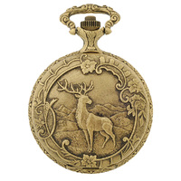 48mm Gold Mens Pocket Watch With Deer & Hunting Dogs By CLASSIQUE (Roman) image