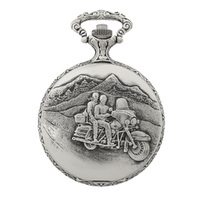 48mm Rhodium Unisex Pocket Watch With Couple On Motorbike By CLASSIQUE (Arabic) image