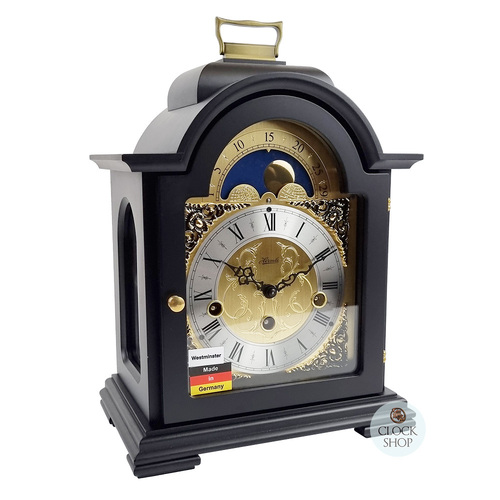 30cm Black Mechanical Table Clock With Westminster Chime & Moon Dial By HERMLE (Small Hairline Crack)