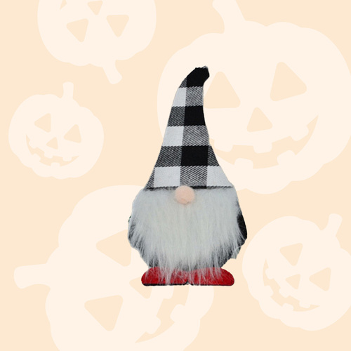 14cm Black & White Gnome - Checkered Hat