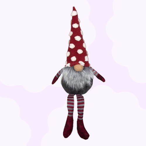 45cm Gnome Shelf Sitter with Stripey Legs & Red Spotty Hat