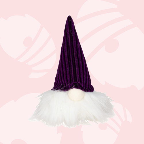 10cm Gnome in Corduroy Hat With Purple Hat