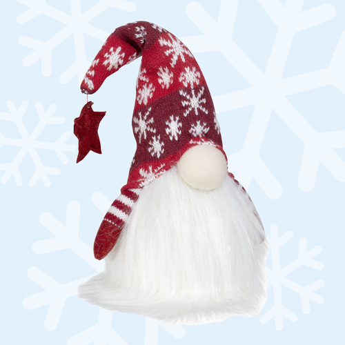 20cm LED Gnome With Snowflake Beanie- Red