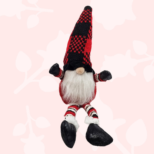 16cm Red Tartan Gnome Shelf Sitter- Boy