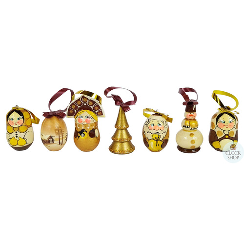 Russian Dolls Hanging Decoration- Brown & Gold 6cm (Set of 7)