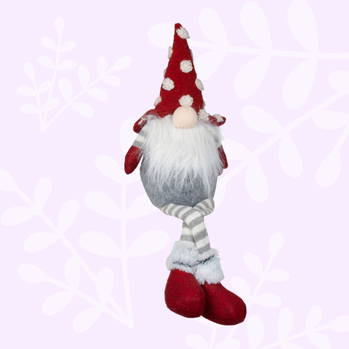 22cm Gnome Shelf Sitter with Stripey Legs & Red Spotty Hat