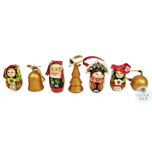 Russian Dolls Hanging Decoration- Red & Gold 6cm (Set of 7)