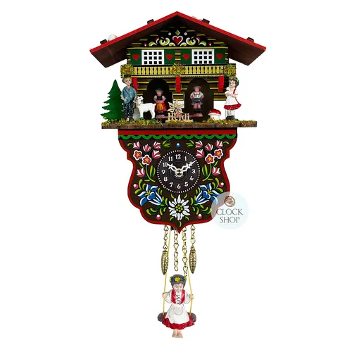 Swiss Weather House Battery Chalet Clock With Heidi Swinging Doll 19cm By TRENKLE