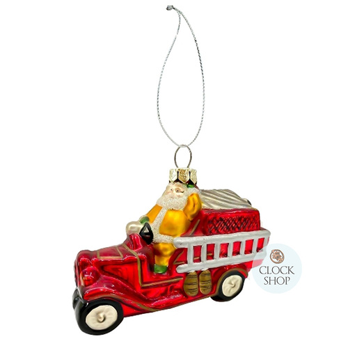 7.5cm Glass Red Fire Engine Hanging Decoration